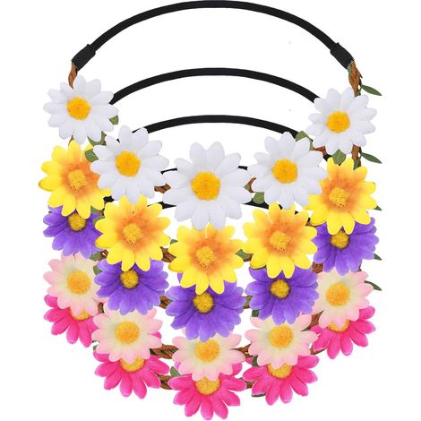 5PCS Daisy Flower Hippie Floral Bandeau Mode Couronne Florale Fée Casque Hawaïen Cheveux Fleurs pour Été Décoration Accessoires Festival Fête De Mariage Diadème Femmes Fille (1/5)