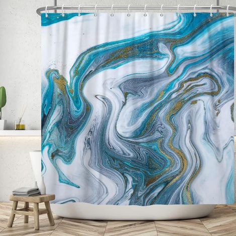 152x183cm Ensemble de Rideau de Douche en marbre avec Crochet Ombre Bleu Or Rideau de Salle de Bain Abstrait Rideau de décoration de Salle de Bain Moderne Rideau de Baignoire étanche (1/4)