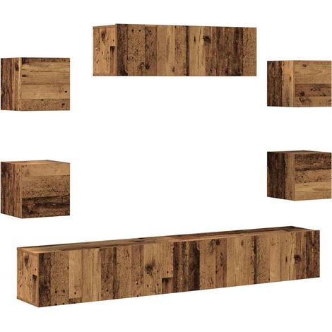 Ensemble de meuble TV mural 7 pcs,Banc TV,Armoire TV vieux bois bois d'ingénierie CFW348636 (1/5)