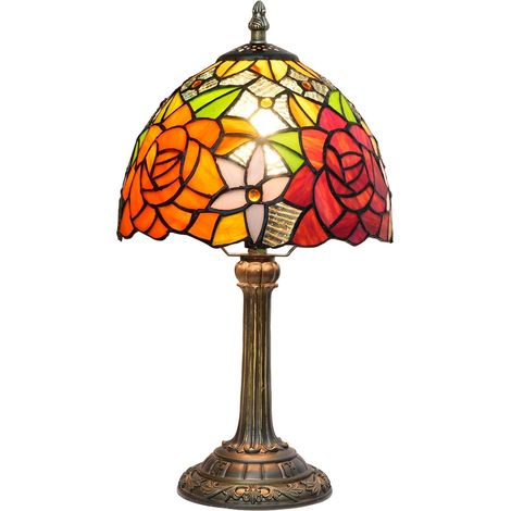 Wunderschöne Tischlampe aus farbigem Glas, rosa Tiffany-Stil-Nachttischlampe für Büro, Schlafzimmer, Studentenwohnheim, Wohnzimmer, Küche, Zuhause (1/3)