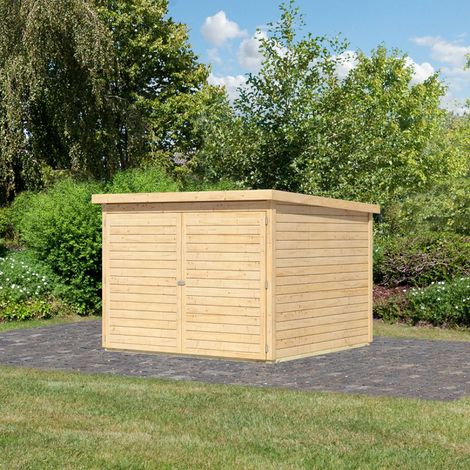 Abri à vélos en épicéa 4,6m² – Capacité 4 vélos – Dimensions extérieures 212,5x216,5cm – Toit plat – Serrure de sécurité – Karibu