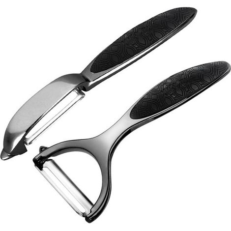 Pelador de patatas Leaflai，mango ergonómico antideslizante y cuchilla afilada de acero inoxidable，pelador giratorio en forma de Y e I para frutas (1/5)