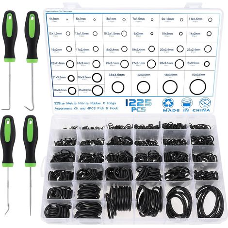 1225 Pièces Joints Toriques Kit, 4-50 mm Joint Torique O Ring Caoutchouc Nitrile avec Crochet de Precision Kit, 32 Tailles O-ring Joint Torique pour Hydraulique Plomberie Robinetterie (1/5)