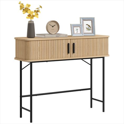 Console en bois d'ingénierie avec portes coulissantes à lattes (1/5)