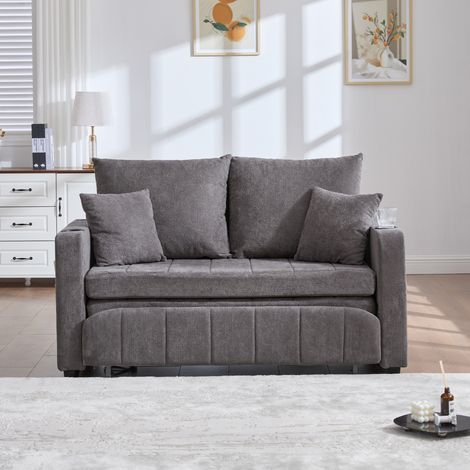 Canapé convertible en chenille grise 139 x 83 x 58 cm, avec poches latérales (1/5)