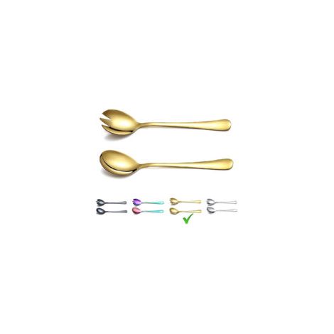 Ensemble de service à salade en acier inoxydable doré – Cuillère et fourchette (1/5)