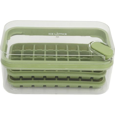 Vaschetta per cubetti di ghiaccio a 32 scomparti, a doppia parete, facile da estrarre, con coperchio, verde, ideale per cocktail, whisky e caffè. (1/5)