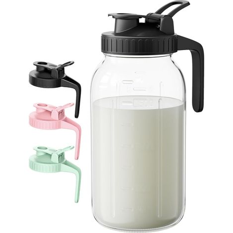 1,9-Liter-Muttermilchkanne – 2-Liter-Glasbehälter mit Deckel und Ausgießer – Luftdichte und auslaufsichere Wasserkanne für Eistee, Solartee, Saft und kalten Kaffee (1/5)