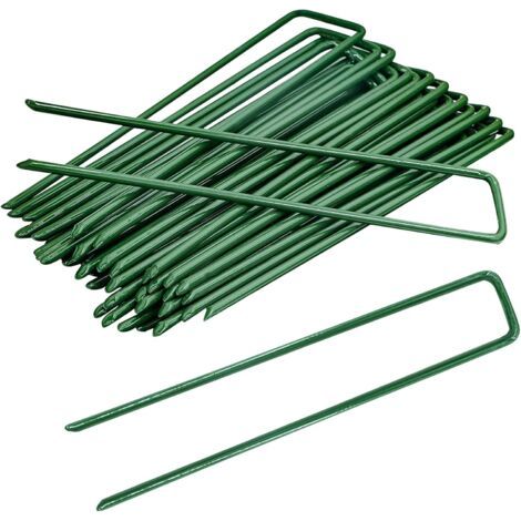 Lot de 50 Piquets de Jardin, Piquet Jardin de Fixation en Acier Galvanisé Goupilles de Jardin en Forme de U, Piquets de Tente Anti- pour Fixer Le Tissu de Mauvaises Herbes, Les Feuilles de Sol (1/5)