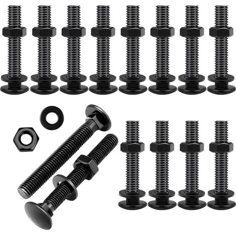 30PCS Boulons d'entraîneur, boulons de transport, avec écrous hexagonaux et rondelle, oxyde noir, acier inoxydable 304, vis d'entraîneur, M8x40mm