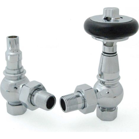 West Amberley Angled Thermostatic Radiator Valve and Lockshield - Chrome (1/4)