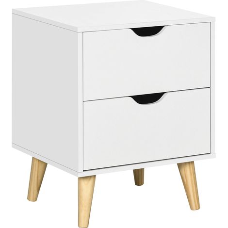 Table de chevet scandinave compacte 40 x 35 x 50,5 cm 2 tiroirs rangement pratique pieds compas minimaliste en MDF blanc 210001525 (1/5)