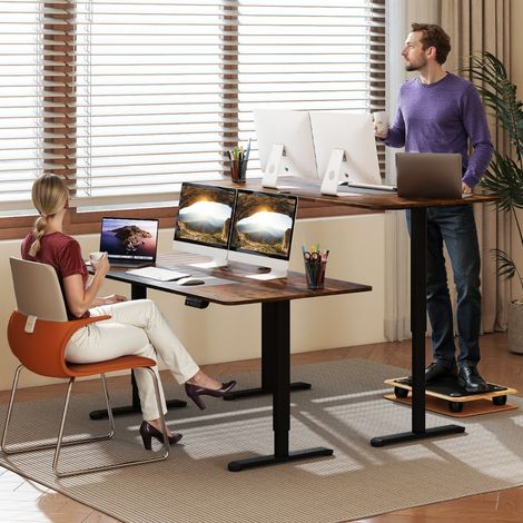 Bureau Debout Électrique 140x70cm Bureau Réglable en Hauteur Bureau Ergonomique avec Mémoire des Hauteurs Trou pour Câble Café (1/2)