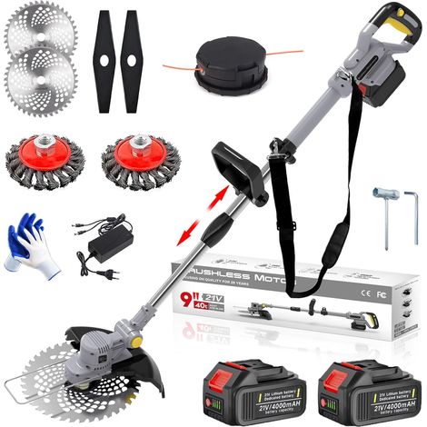 Coupe Bordure sans Fil 21V, Débroussailleuse à Batterie 5 en 1 avec 2 Batteries 4.0 Ah, Brosse Désherbage, Tête Pivotante 90°, Diamètre de Coupe : 25 cm, pour Jardin Élagage (1/5)