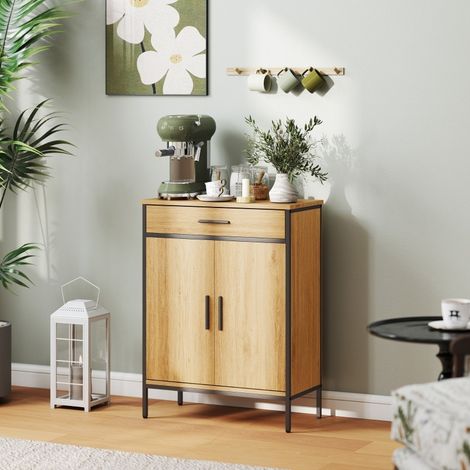 Mueble de baño 60x30x80 cm de MDF y acero, aspecto roble, almacenaje – MEUBLIV (1/5)