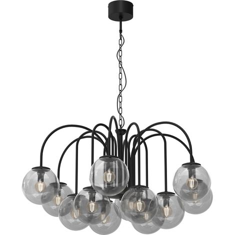 Lustre noir glamour 12 globes fumés E14 Cambridge Lx