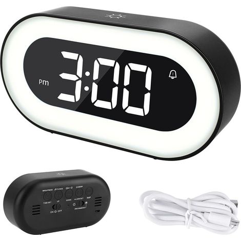 Réveil numérique, affichage LED horloge de chevet veilleuse réveil double alarme horloge de bureau avec luminosité réglable (1/5)