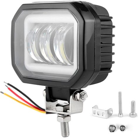 Jeffergarden Lampe de travail LED carrée étanche 3,5 pouces 6000K 30W avec yeux d'ange pour voiture, quad, bateau et véhicule tout-terrain (blanc froid) (1/5)