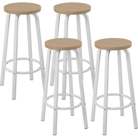 Lot de 4 Tabourets de Bars WOLTU, Rond Structure en métal Assise en MDF, Chêne Clair (1/5)