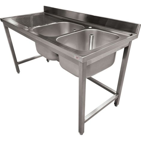 Plonge inox ECO 2 cuves égouttoir gauche, sans tablette inférieure - Diverso