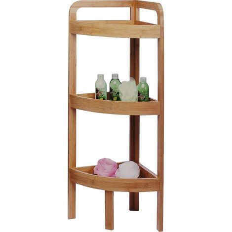 Mobile Scaffale Angolare 3 Ripiani in Legno Bambu' per Bagno Cucina 29x29x85cm