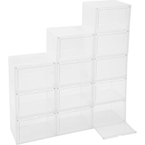 12er-Pack Schuhkartons 34 x 27 x 22 cm – freistehende stapelbare Aufbewahrungsboxen – geeignet für die Organisation von Schuhen, Kleidung, Spielzeug, Büchern usw. (transparent)