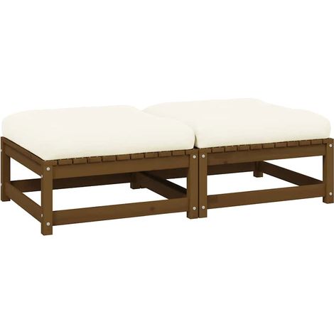 Garten-Fußhocker mit Kissen 2 Stk. Honigbraun Massivholz Kiefer