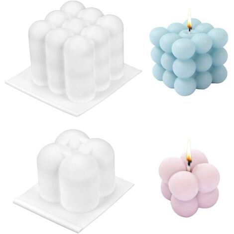 Moule à bougie, 2 pièces DIY Bougies Moule à boule en silicone 3D Cube pour la fabrication de bougies, de savons, de gâteaux (1/5)