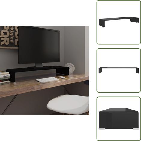The Living Store Soporte para TV/Elevador monitor cristal negro 90x30x13 cm - Estante de vidrio