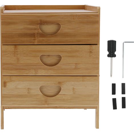 Table de chevet en bambou avec 3 tiroirs, rangement pratique et design moderne pour chambre ou salon, couleur naturelle (1/5)
