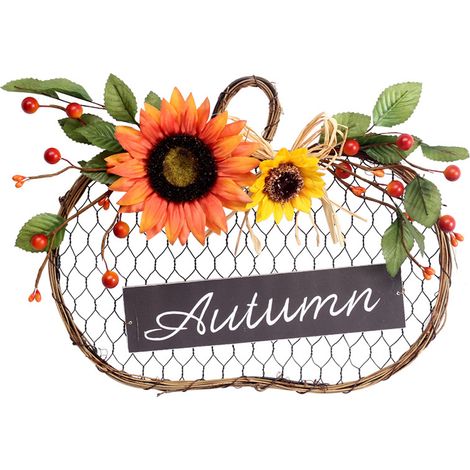 Enseigne bois tournesol grillage métallique d'Halloween, guirlande artificielle, décoration maison Noël (1/5)