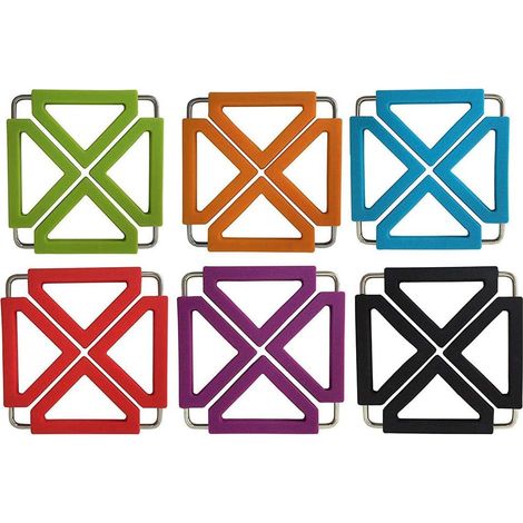 Sollbry 6pcs silicone et tapis de dessous de plat en acier inoxydable extensible porte-pot chaud résistant à la chaleur sous-verres isolés napperon plat (1/5)