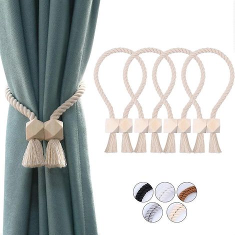 Lot de 4 embrasses magnétiques pour rideaux en coton tissé à la main (beige) (1/5)