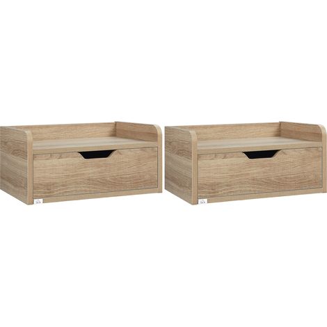 Lot de 2 tables de chevet murales DEMETER aspect chêne clair (1/5)