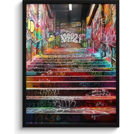 AFFICHE ENCADRÉE Escaliers - Graffiti - Couleurs - Art Tableau Décoration Murale 60x80 (1/5)