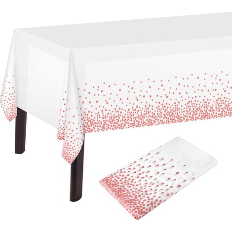 Set of 2 White and Rose Gold Polka Dot Rectangular Tablecloths 137 x 274 cm Plastic for Birthday Table Decorations (1/5)