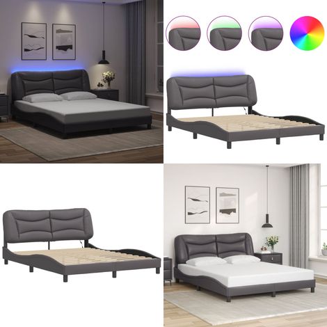 Cadre de lit avec LED sans matelas gris 160x200 cm - Lit Plateforme - Lit Design - Lit Avec Éclairage Led - Cadre Lit Gris - Lit Double - Home & Living (1/5)