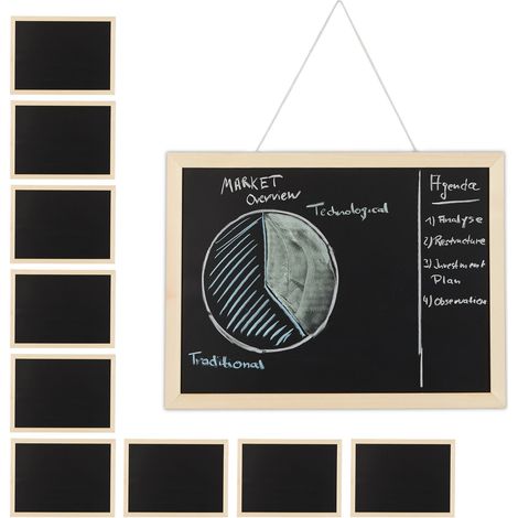 Set of 10 Relaxdays Chalkboards with Wooden Frame, Wipeable Memo Board, Office Accessory, Wall-Mount, Black, 30x40cm