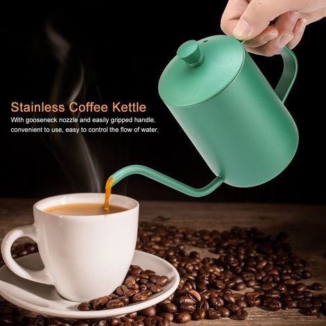Bouilloire à café en acier inoxydable 600 ml avec bec verseur en col de cygne et thermomètre intégré (verte) (1/5)