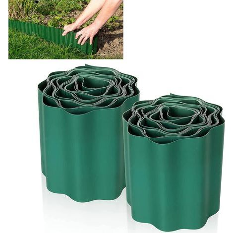 2 PCS Bordure de Pelouse Flexible 9M × 15CM, Clôture Gazon Bordure Jardin Plastique Bordurette de Jardin Bords Bordures Jardin Exterieur PVC - Bordure de Jardin Flexible Vert (1/5)