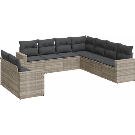 vidaXL Set muebles jardín 9 pzas y cojines ratán sintético gris claro (1/2)