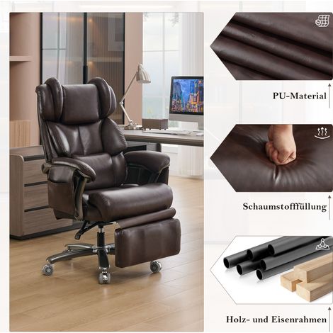 Chaise de bureau ergonomique exécutive en cuir PU avec massage et chauffage. Repose-pieds pivotant charge jusqu’à 150 kg,marron. (1/5)