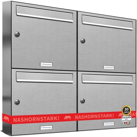 4er Edelstahl Briefkasten Anlage 4 Fach Wandbriefkasten Postkasten (1/5)