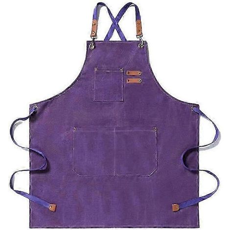 Tablier de cuisine en toile compatible avec les hommes et les femmes, tablier de chef avec 3 poches au dos() (1/5)