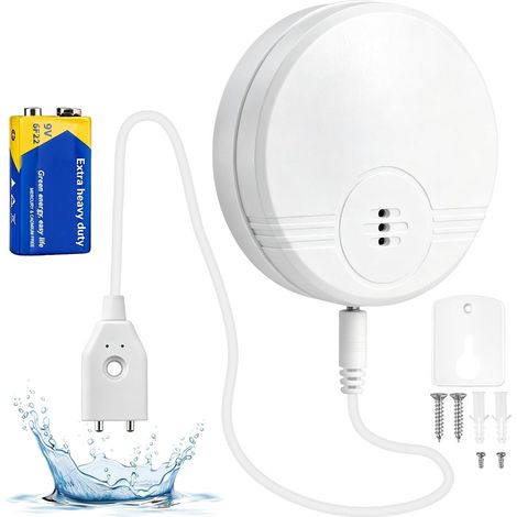 135 DB Détecteur de Fuite d'eau avec Pile, Capteur d'eau avec 104 cm Câble Détecteurs d'Inondation pour Cave Buanderie Salle de Bain Garage Cuisine, Piscine et Greniers, Blanc(Piles 6F22/9V incluses) (1/5)