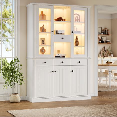 Vitrine Aufbewahrung 119,5x40x180 cm MDF weiß mit LED und integriertem Rüstzeug, für Salon – MEUBLIV (1/5)