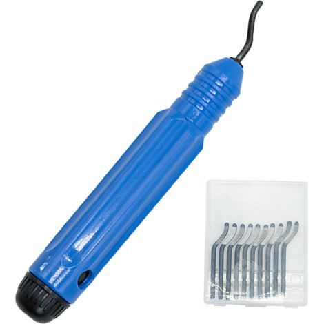 Outil d'ébavuage univesel avec poignée en métal avec 11 lames de echange, lame otative à 360°, outil de coupe pou impimante 3D, plastique, aluminium et acie inoxydable, bleu (1/4)