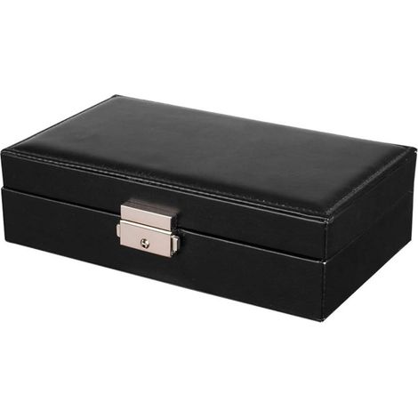 Boîte de rangement portable à cylindre de serrure, étui à bijoux en cuir pour colliers, boîte de rangement portable pour cosmétiques/Convient aux maquilleuses et aux jeunes filles, Noir (1/5)