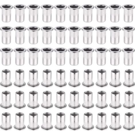 Lot de 60 écrous à sertir M6 en acier inoxydable 304 – Tête plate – Filetage interne profond pour bois dur – Résistants à la rouille (1/5)