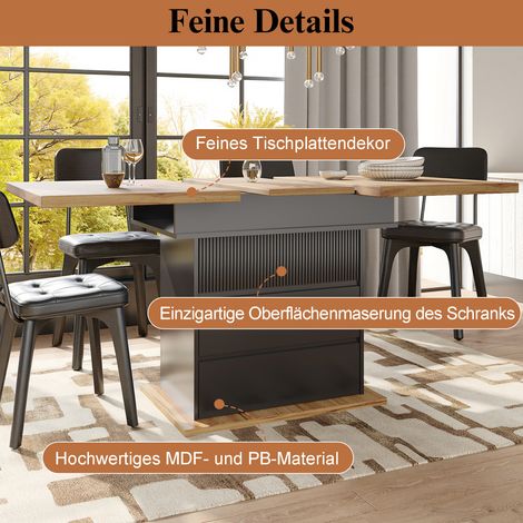 Table télescopique extensible (110-140×80cm), table de cuisine pliante pour 4-6 personnes, table à manger escamotable gain de place, meuble salle à manger avec 3 étagères, noir (1/5)